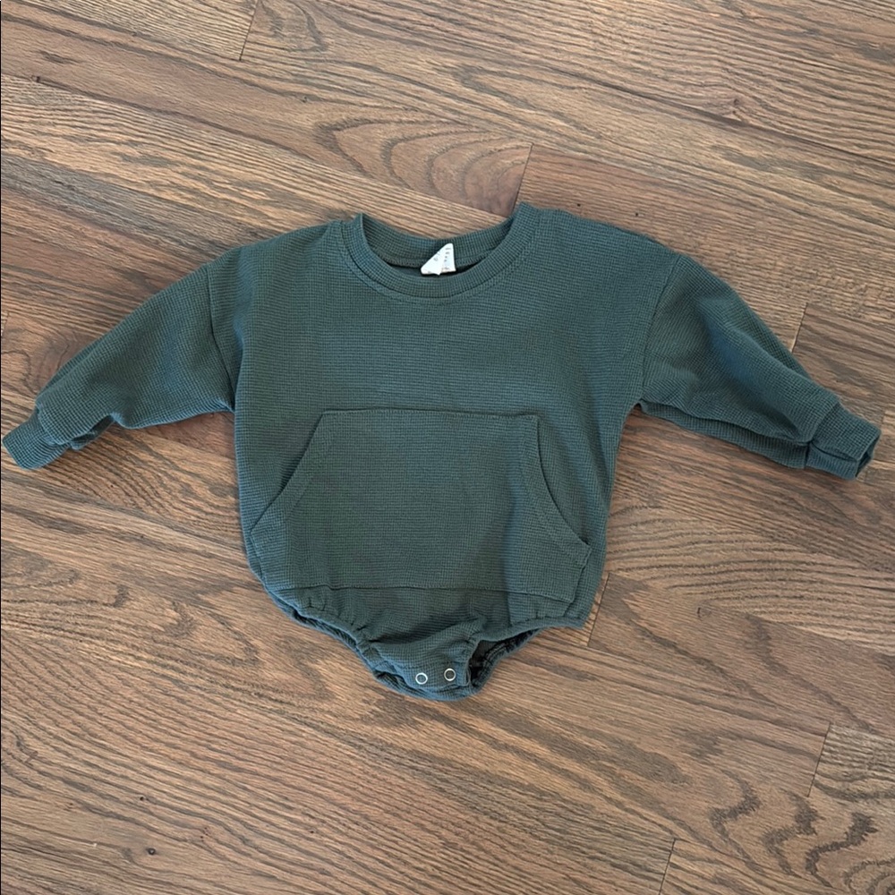 Kids Green Waffle-Knit One-Piece Bodysuit